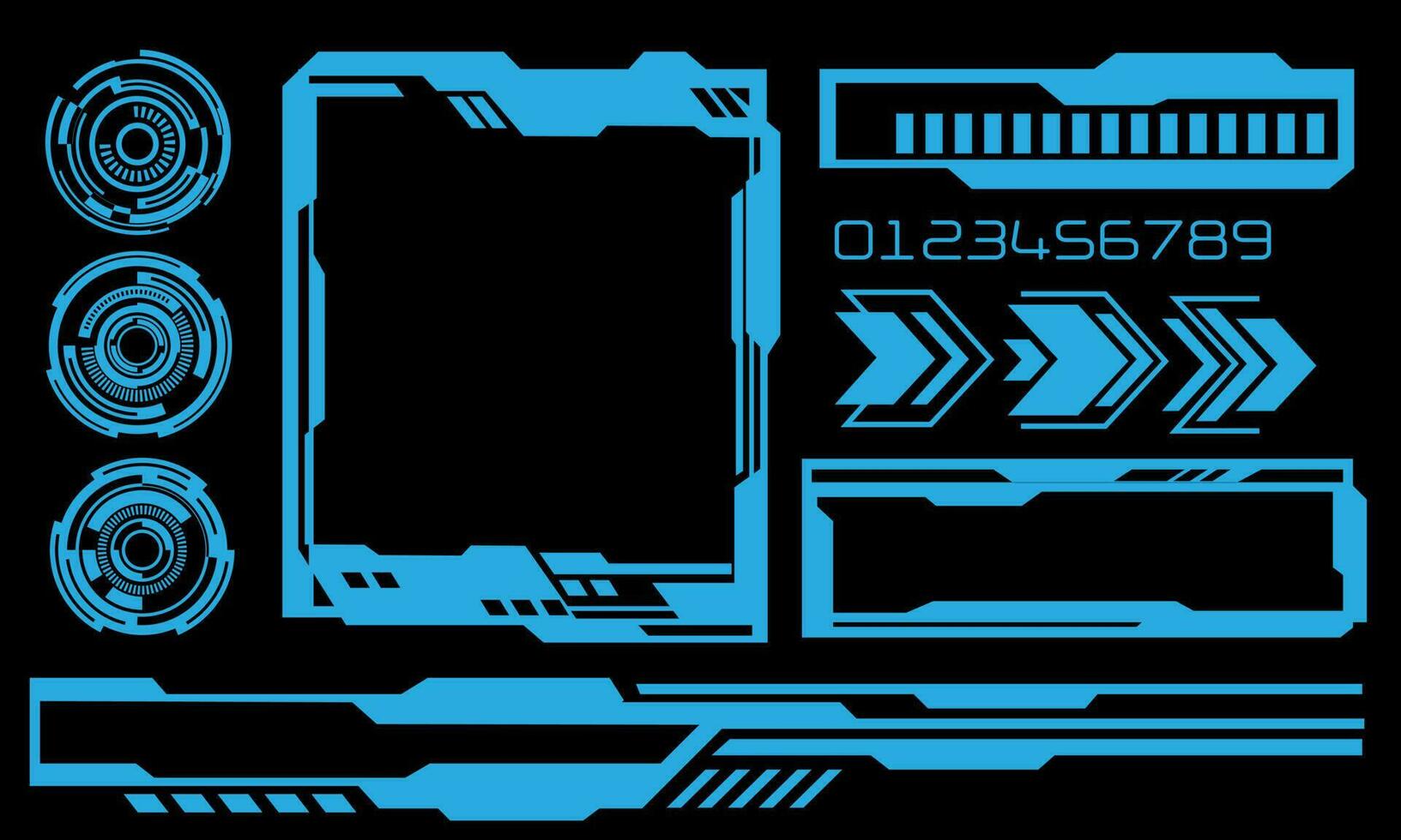 Set of HUD circle modern user interface elements design technology cyber blue on black futuristic vector
