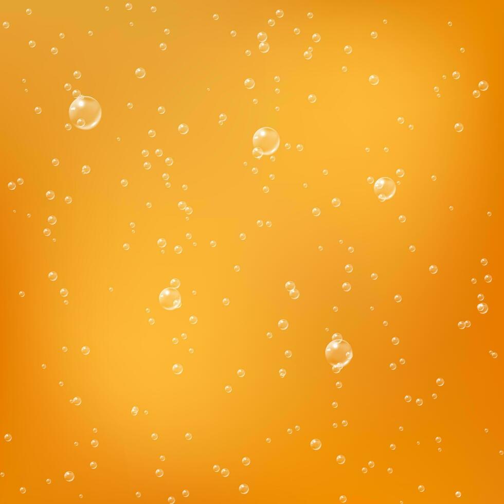 Bubbles in golden liquid. Drop beer. Oil or honey texture with bubbles. Vector