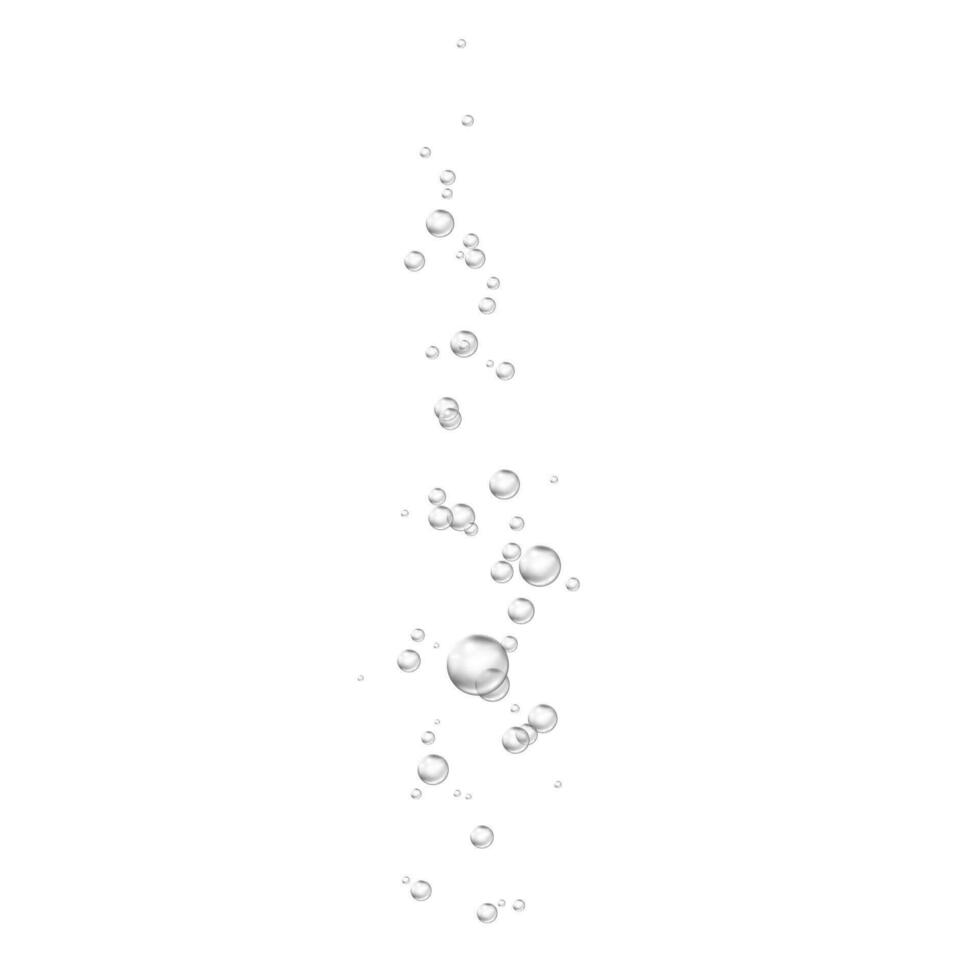 Air bubbles stream. Soapy bubbles or foam. Realistic water drops. Vector isolated on white