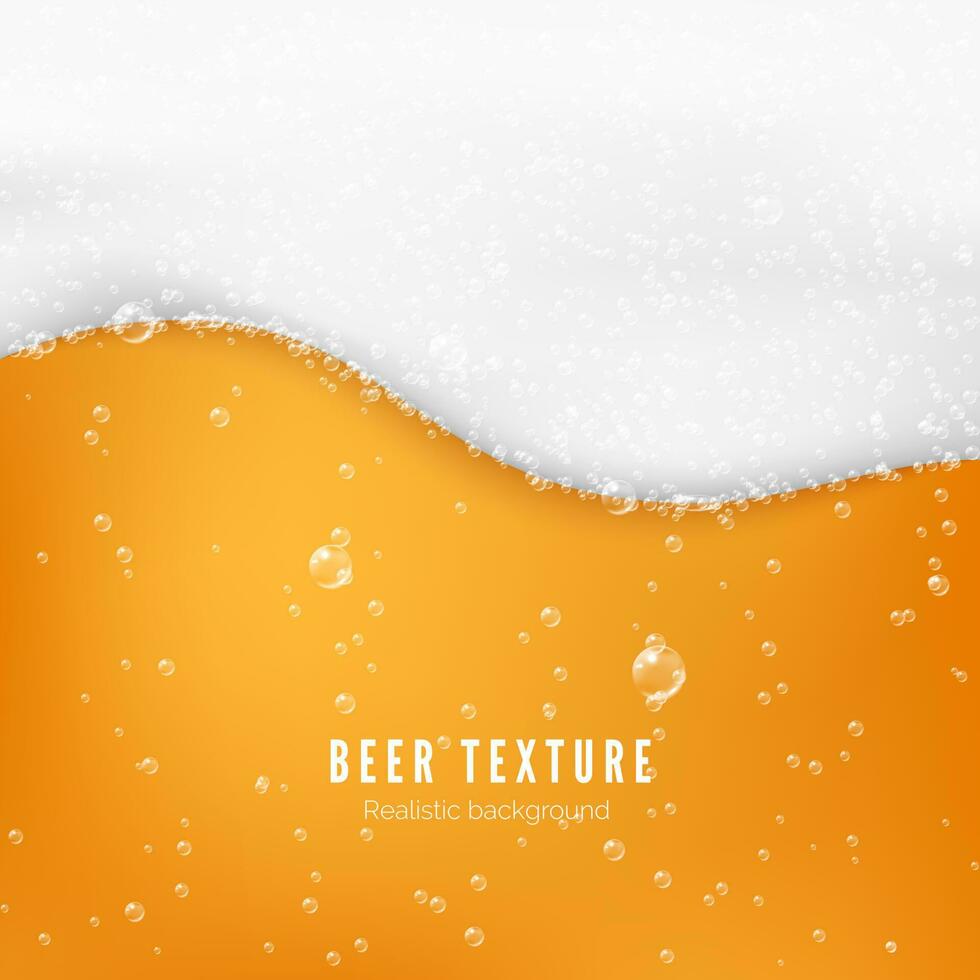 cerveza color textura con burbujas y blanco espuma. Fresco frío cerveza fluir bandera. vector ilustración