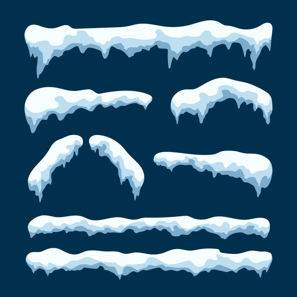 Snow Caps collection. Christmas decoration element. Vector illustration isolated on dark background