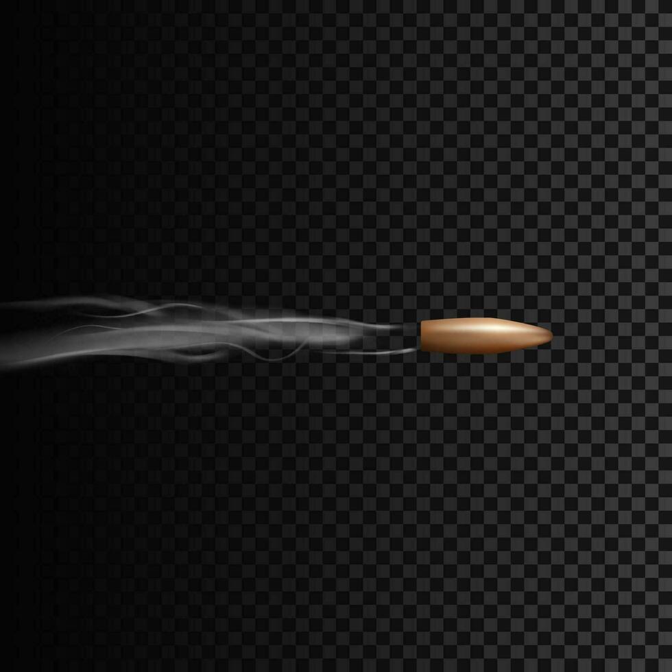 Realistic bullet in motion with smoke effect. Vector illustration isolated