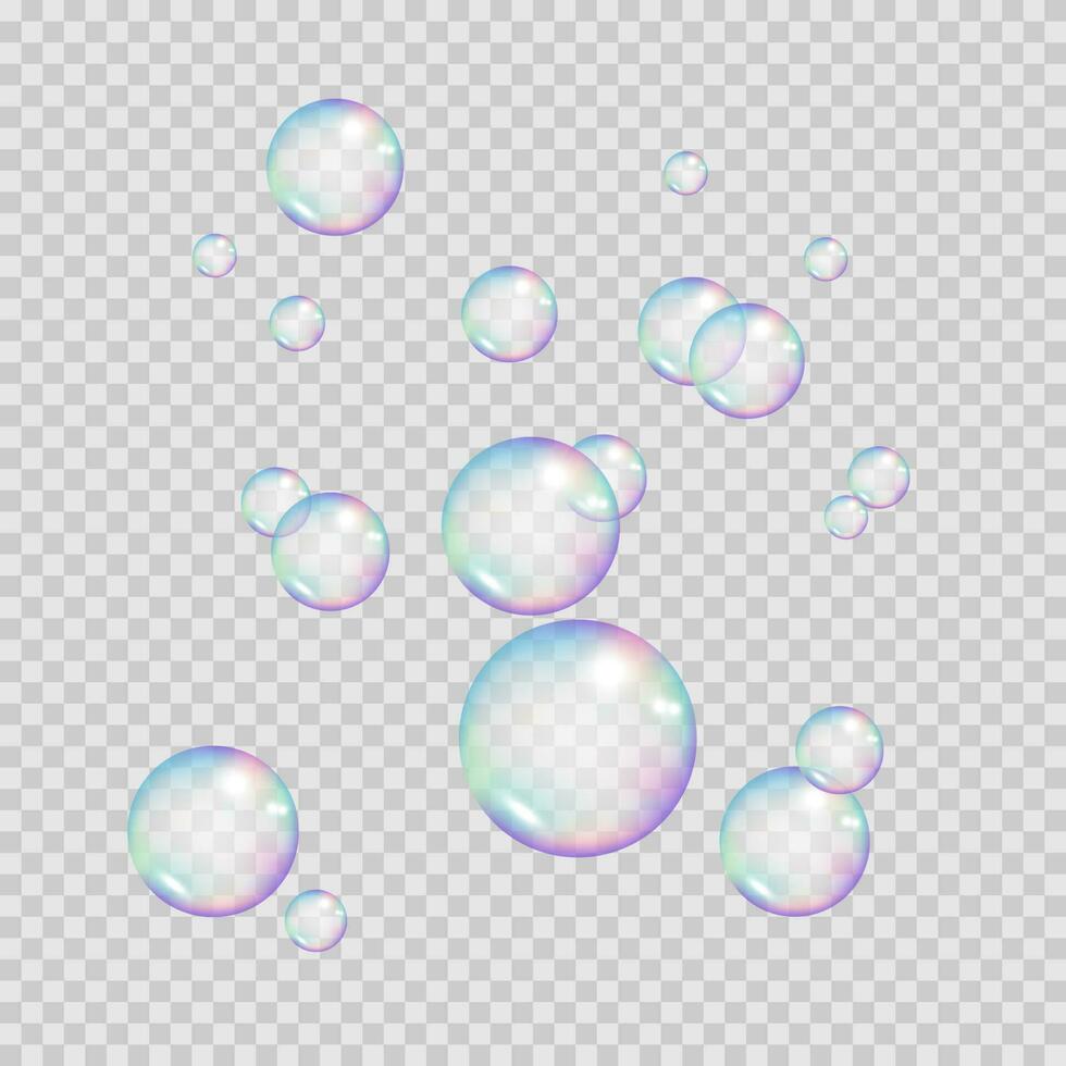 realista arco iris color burbujas vistoso jabón burbujas vector ilustración