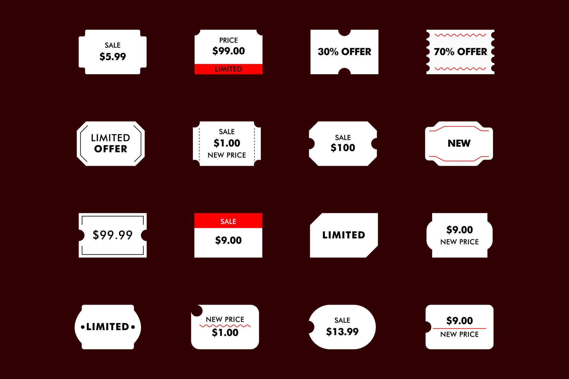 Products price stickers price tag mockup, set of icons for web and