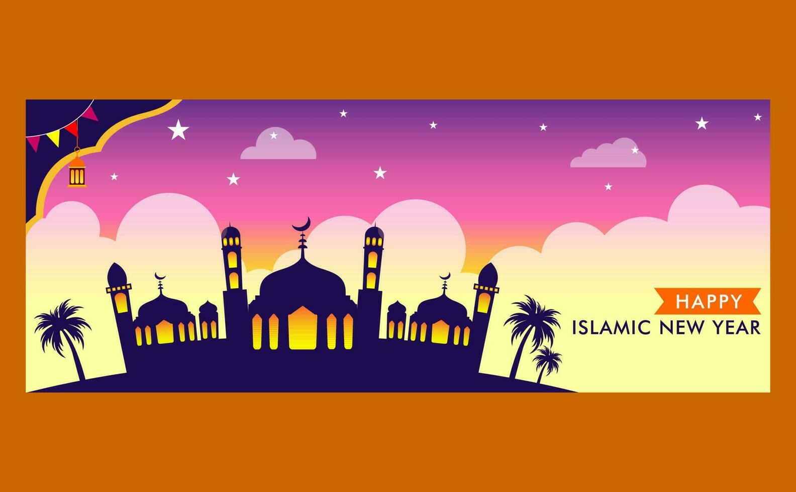 Happy islamic new year horizontal banner vector