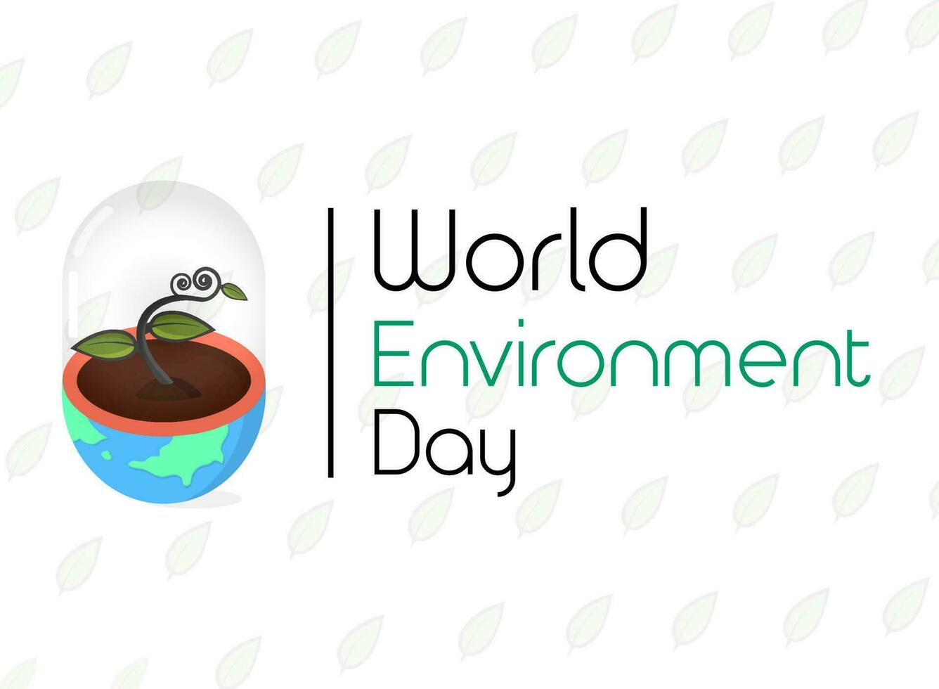 A poster about World Environment Day. Illustration of a plant seedling in an earth-shaped pot, covered by a glass tube to protect the plant seedling inside. vector