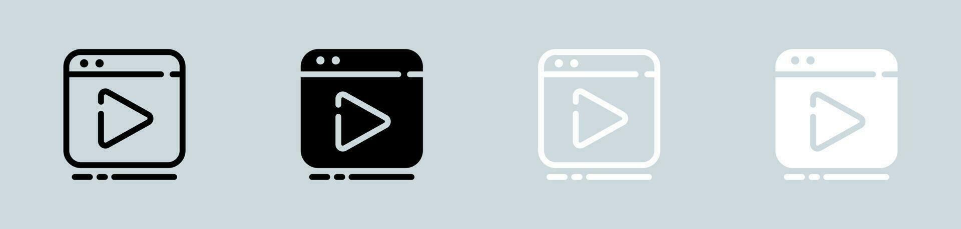 Media player icon set in black and white. Video signs vector illustration.