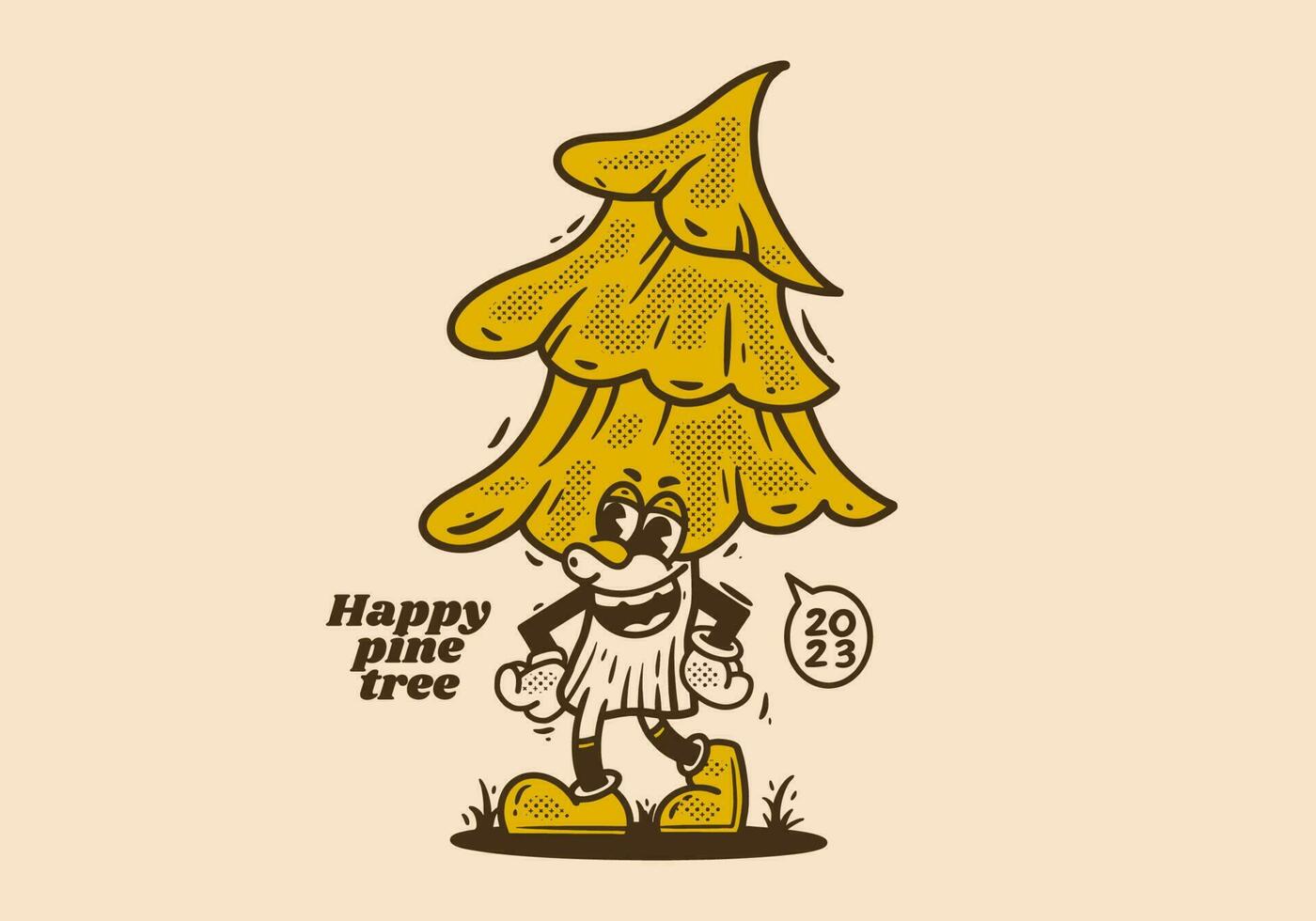 Mascot character of pine tree in vintage style vector