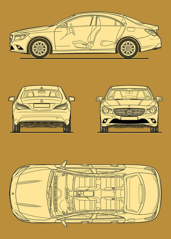 Mercedes -Benz CLA blueprint poster vector