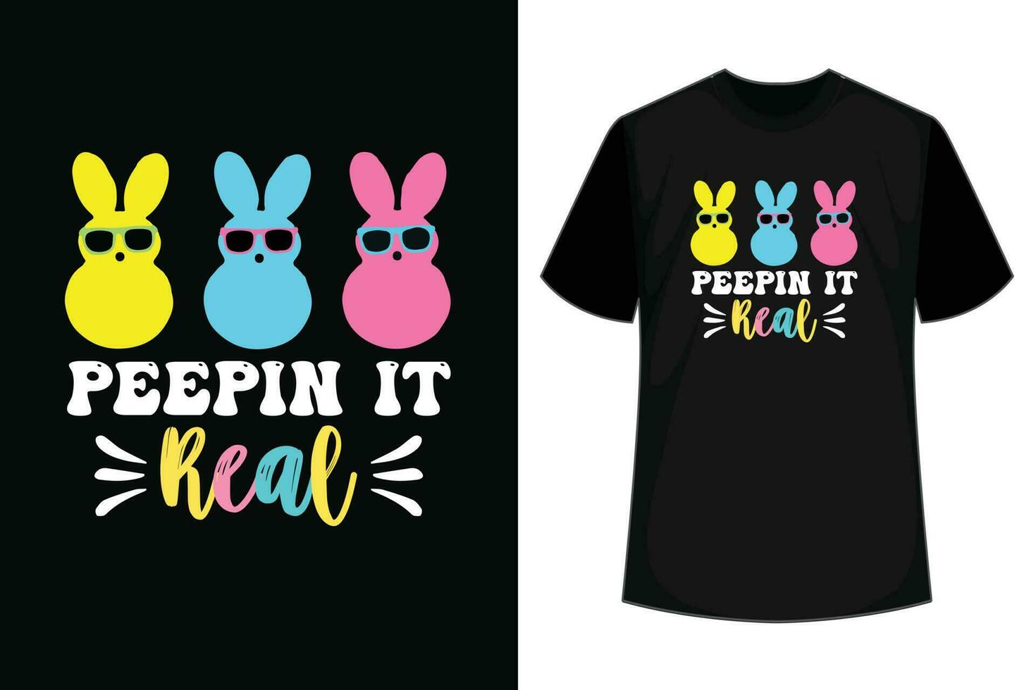 Happy easter day peepin it real retro vintage color t-shirt design vector