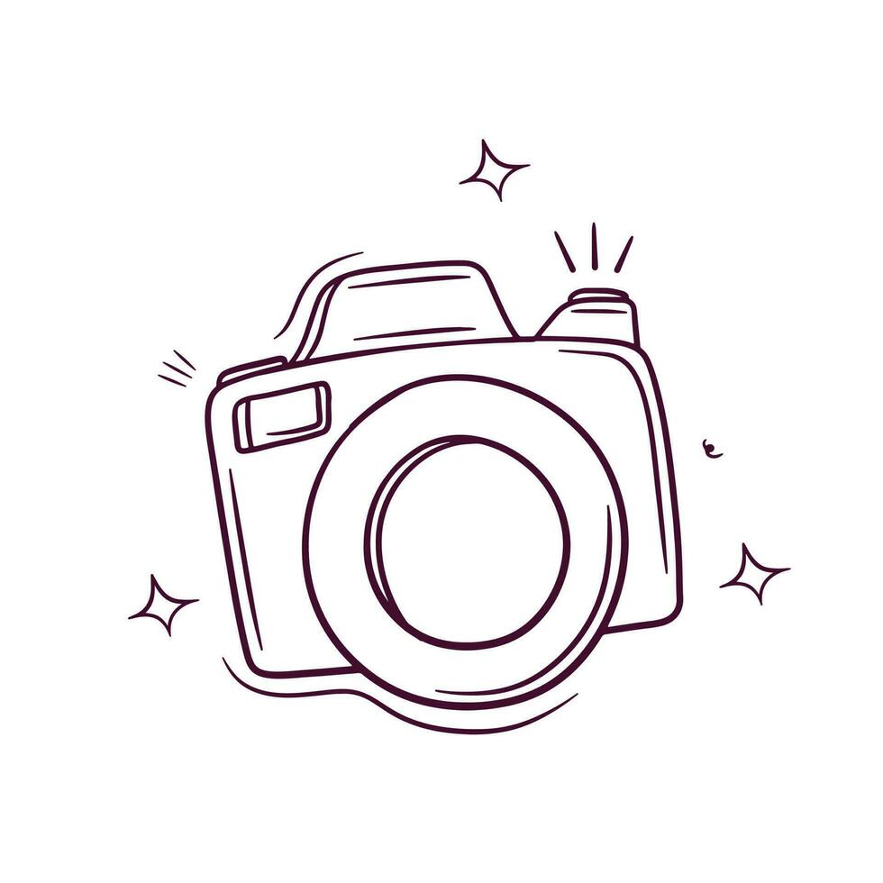 Hand Drawn DSLR Camera. Doodle Vector Sketch Illustration