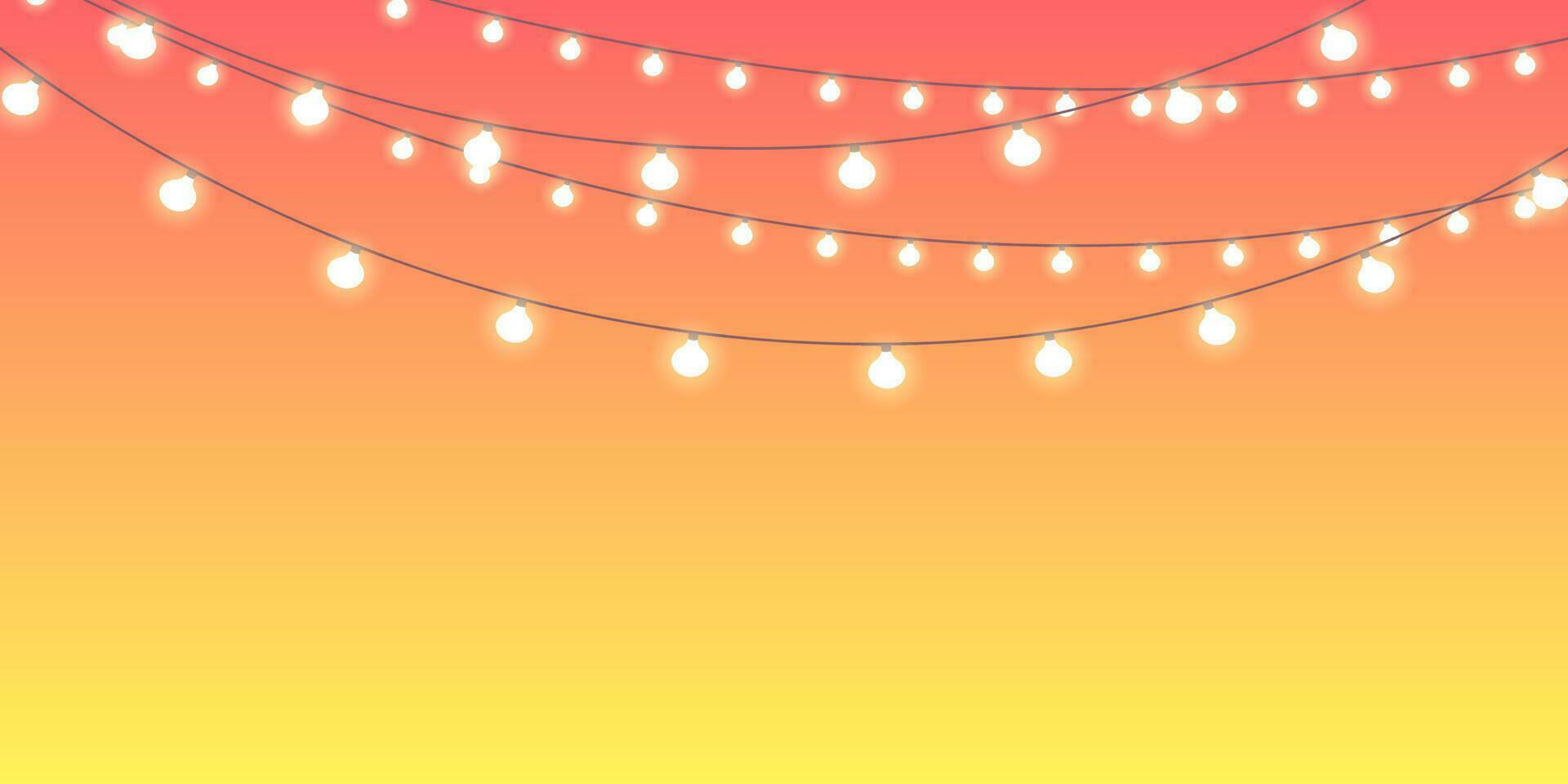 Garland of electric lights. Sunset gradient background. Vector design.