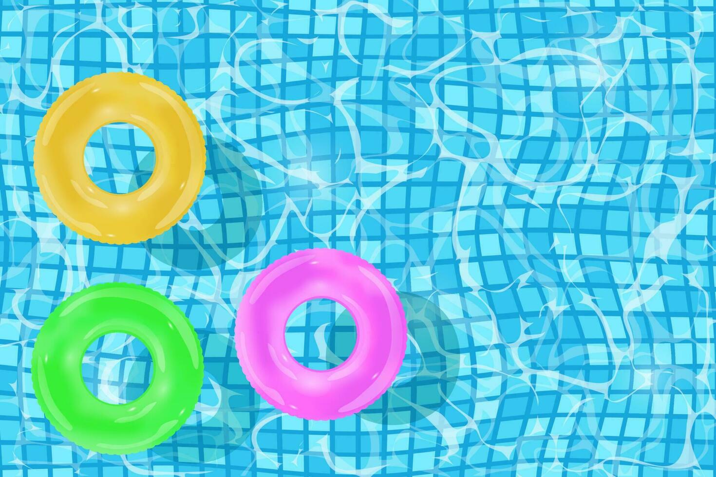 Water pool and inflatable rings. Top view. Vector design.