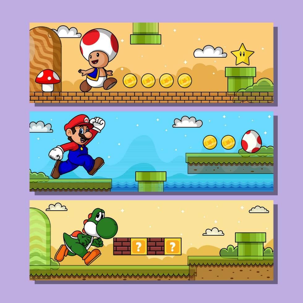 Mushroom Kingdom Horizontal Banner Set vector