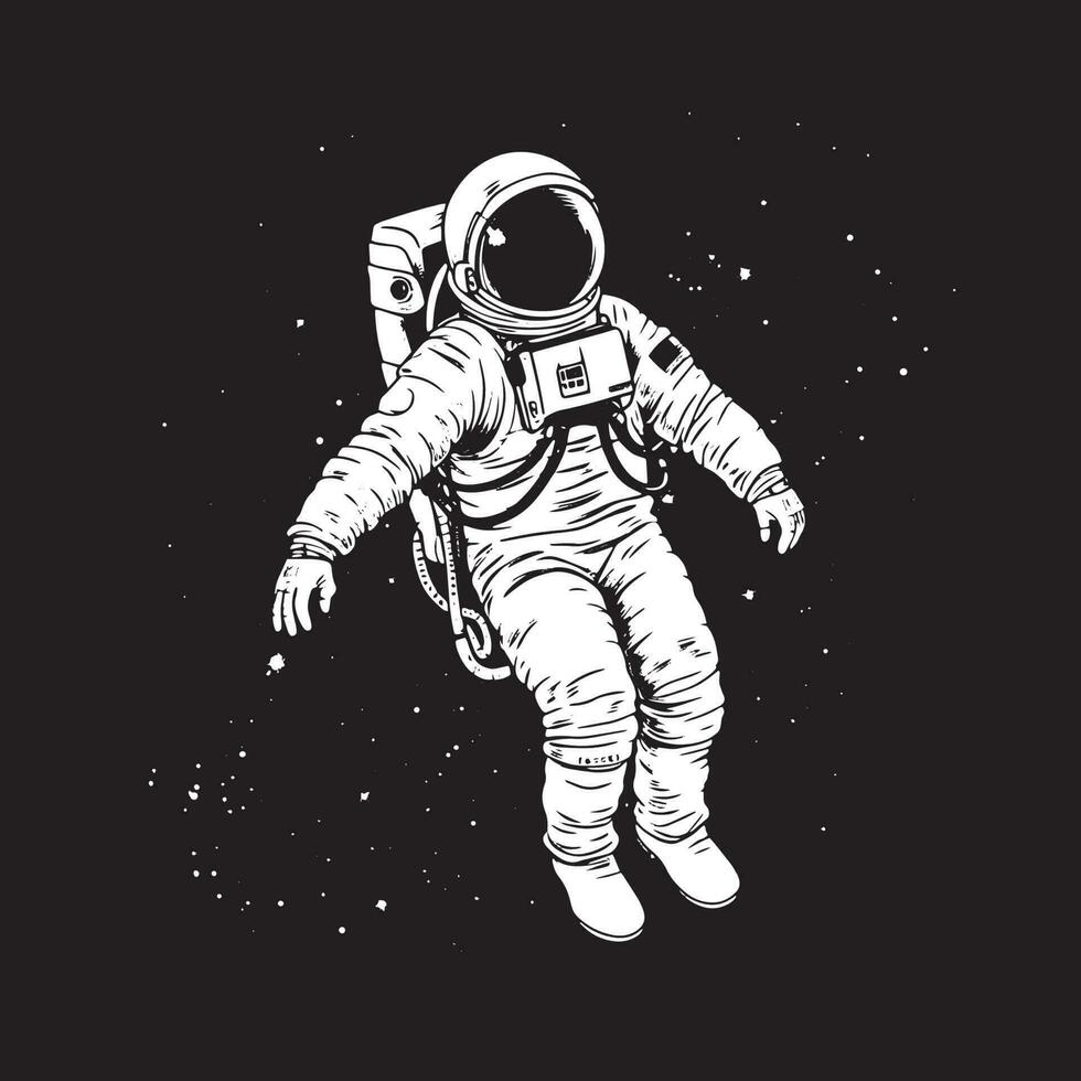 Black and white 2d illustration of astronaut in space template design vector