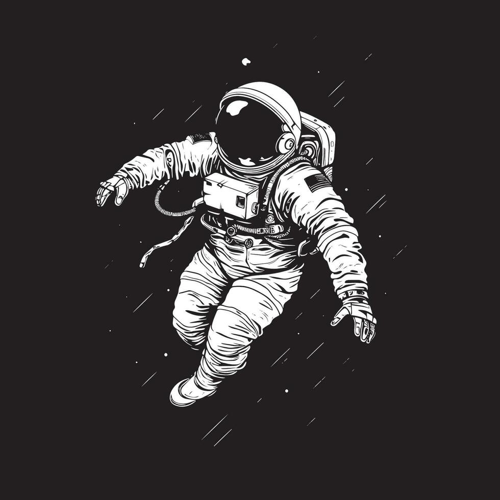 Black and white 2d illustration of astronaut in space template design vector