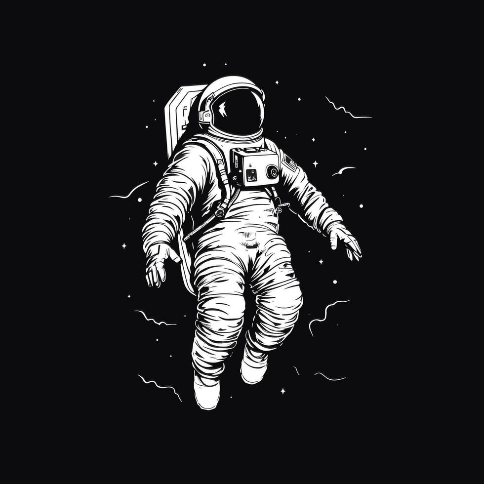 black-and-white-2d-illustration-of-astronaut-in-space-template-design