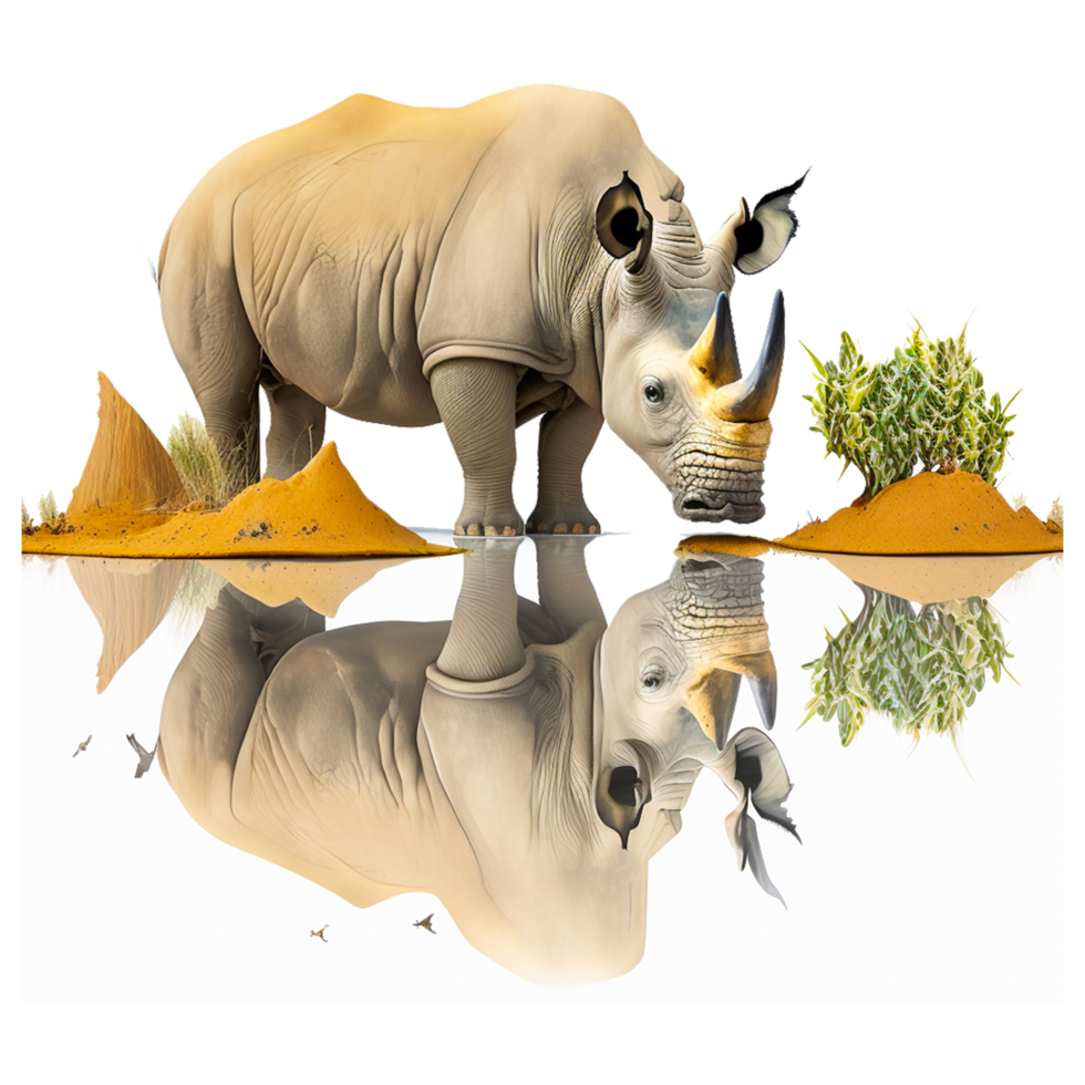 blanc rhinocéros hippopotame graphie corne, deux rhinocéros, animaux, décoratif, faune png ai génératif