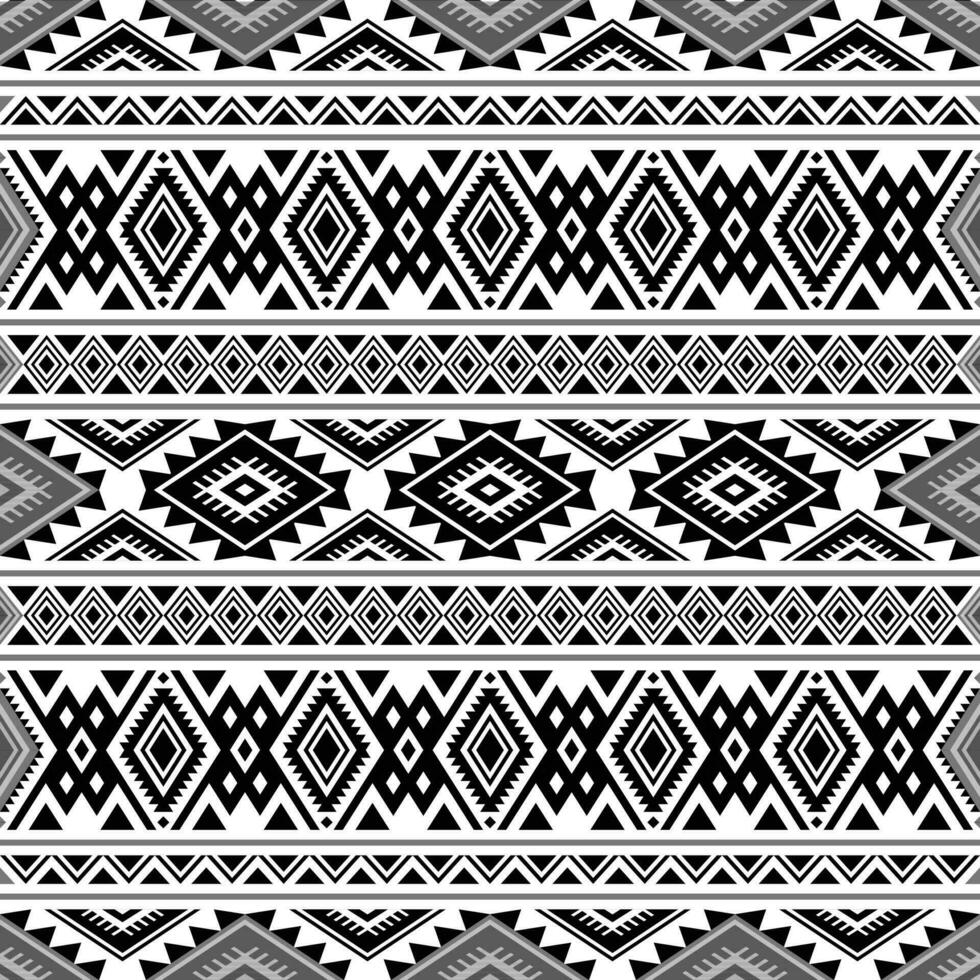 Seamless tribal pattern with geometric shapes in black and white colors. Aztec ethnic background. Design for textile, fabric, clothes, curtain, carpet, batik, ornament, wallpaper, wrapping, paper. vector