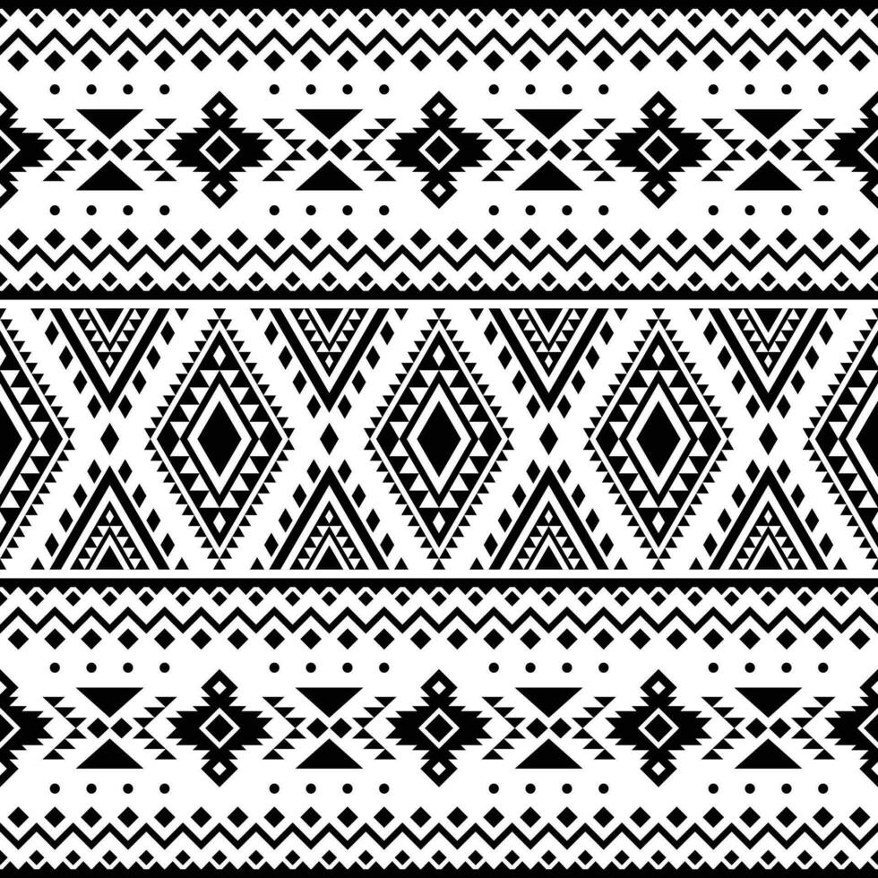 Seamless ethnic pattern. Style of Navajo tribal. Native American motif. Folk design in geometric shapes. Black and white color. Design for textile, fabric, clothes, curtain, rug, ornament, background. vector