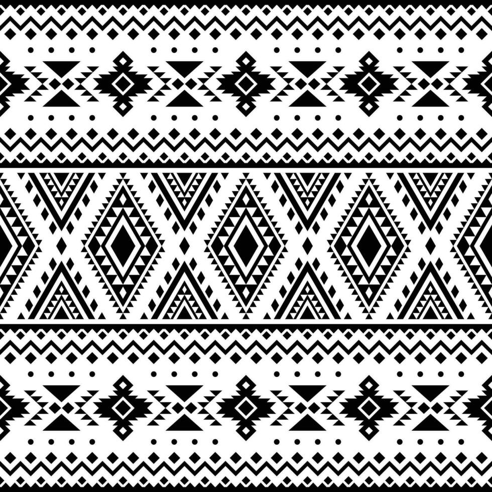 Seamless ethnic pattern. Style of Navajo tribal. Native American motif. Folk design in geometric shapes. Black and white color. Design for textile, fabric, clothes, curtain, rug, ornament, background. vector