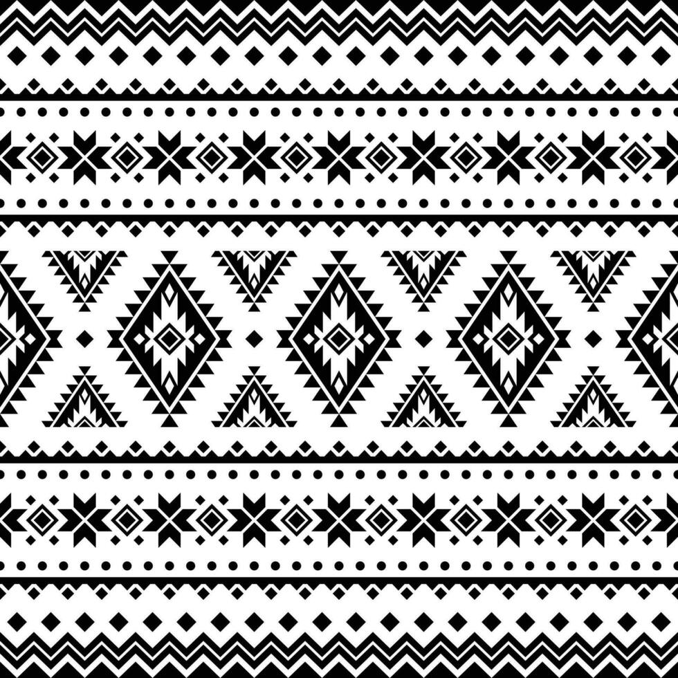 Native design in geometric pattern. Seamless ethnic pattern. Style of Navajo Aztec. Black and white color. Design for textile, fabric, clothes, curtain, rug, ornament, wallpaper, background, wrapping. vector