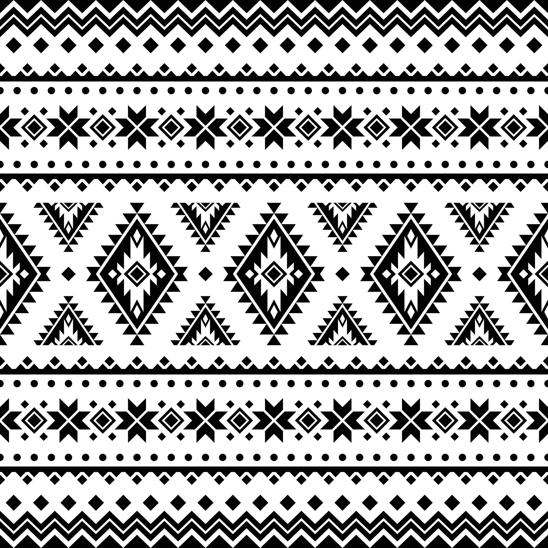 Ethnic geometric print pattern design Aztec repeating background texture in black  and white. Fabric, cloth design, wallpaper, wrapping, Stock vector