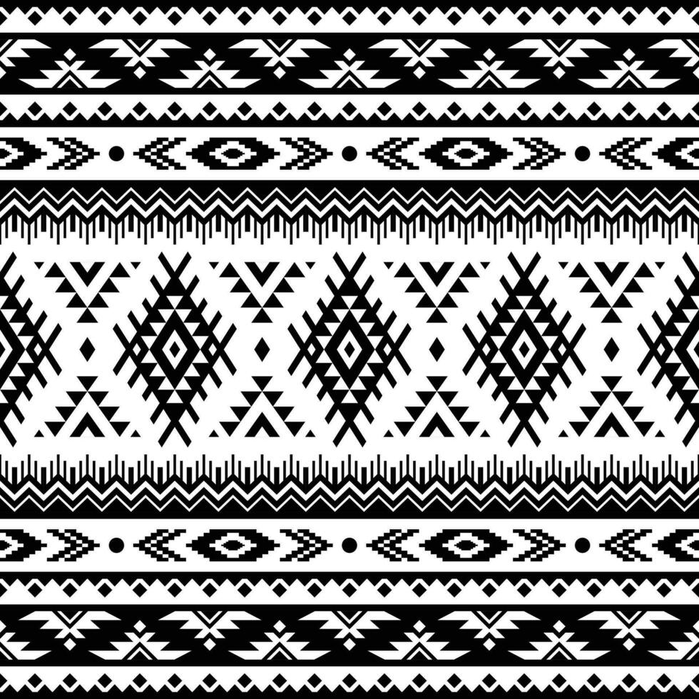 Geometric abstract shapes of tribal. Seamless ethnic pattern. Textile print traditional design in Aztec and Navajo style. Black and white colors. Design for textile, fabric, curtain, rug, ornament. vector
