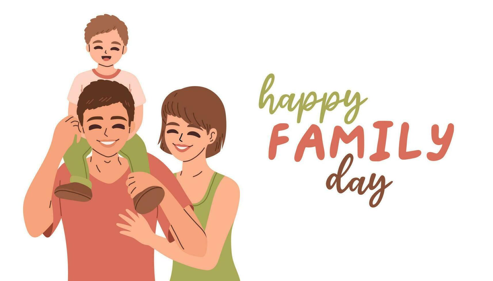 Happy Family Day vector poster, banner, greeting card. Cute family, parents with children. Vector colorful illustration.