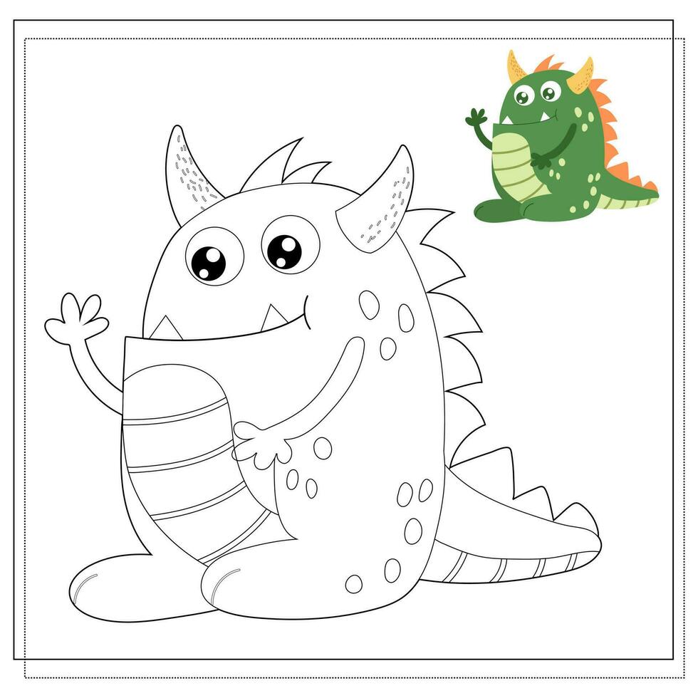 Coloring book for kids, cartoon monsters, aliens in a flying saucer. Vector illustration on a white background.