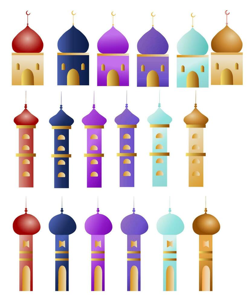 Set of ELement Mosque Flat Style Design vector