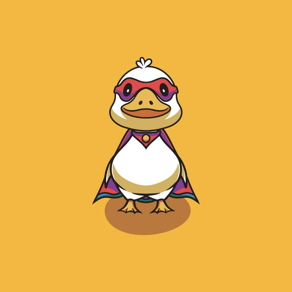 cute duck superhero cartoon illustration vector