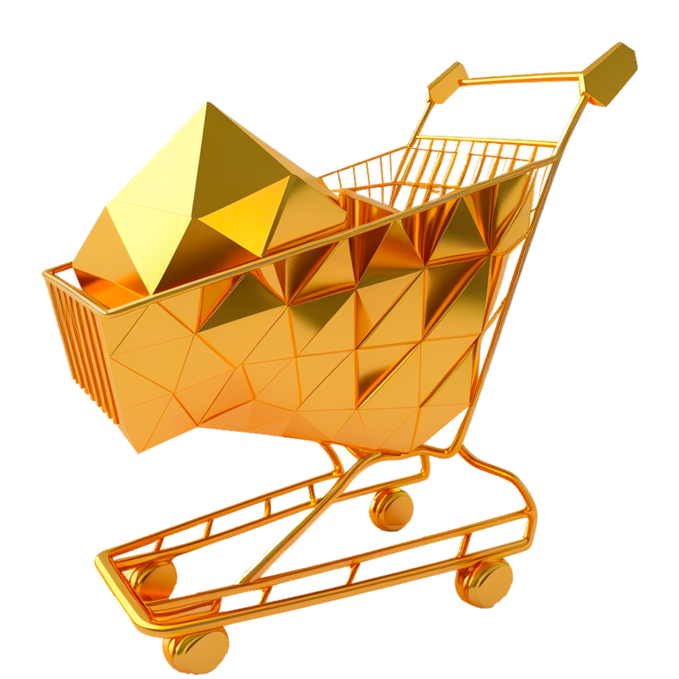 Gold bars, gold shopping cart, the weight of shiny golden bars png