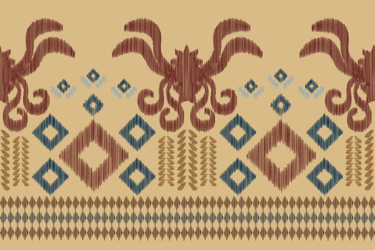 Ethnic Ikat fabric pattern geometric style.African Ikat embroidery Ethnic oriental pattern brown cream background. Abstract,vector,illustration.For texture,clothing,scraf,decoration,carpet,silk. vector