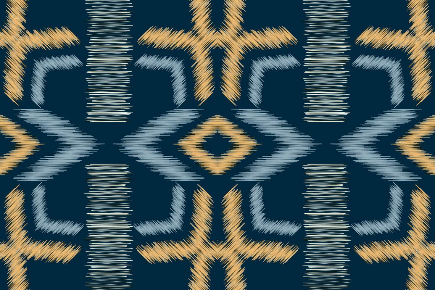 Ethnic Ikat fabric pattern geometric style.African Ikat embroidery Ethnic oriental pattern navy blue background. Abstract,vector,illustration.For texture,clothing,scraf,decoration,carpet,silk. vector