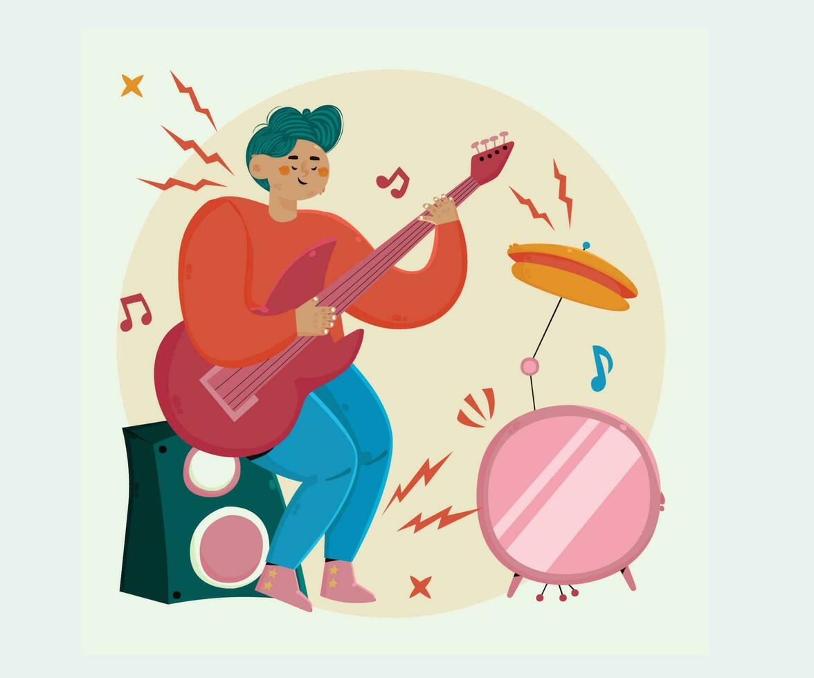 Rock Music with Person Playing Guitar Illustration vector