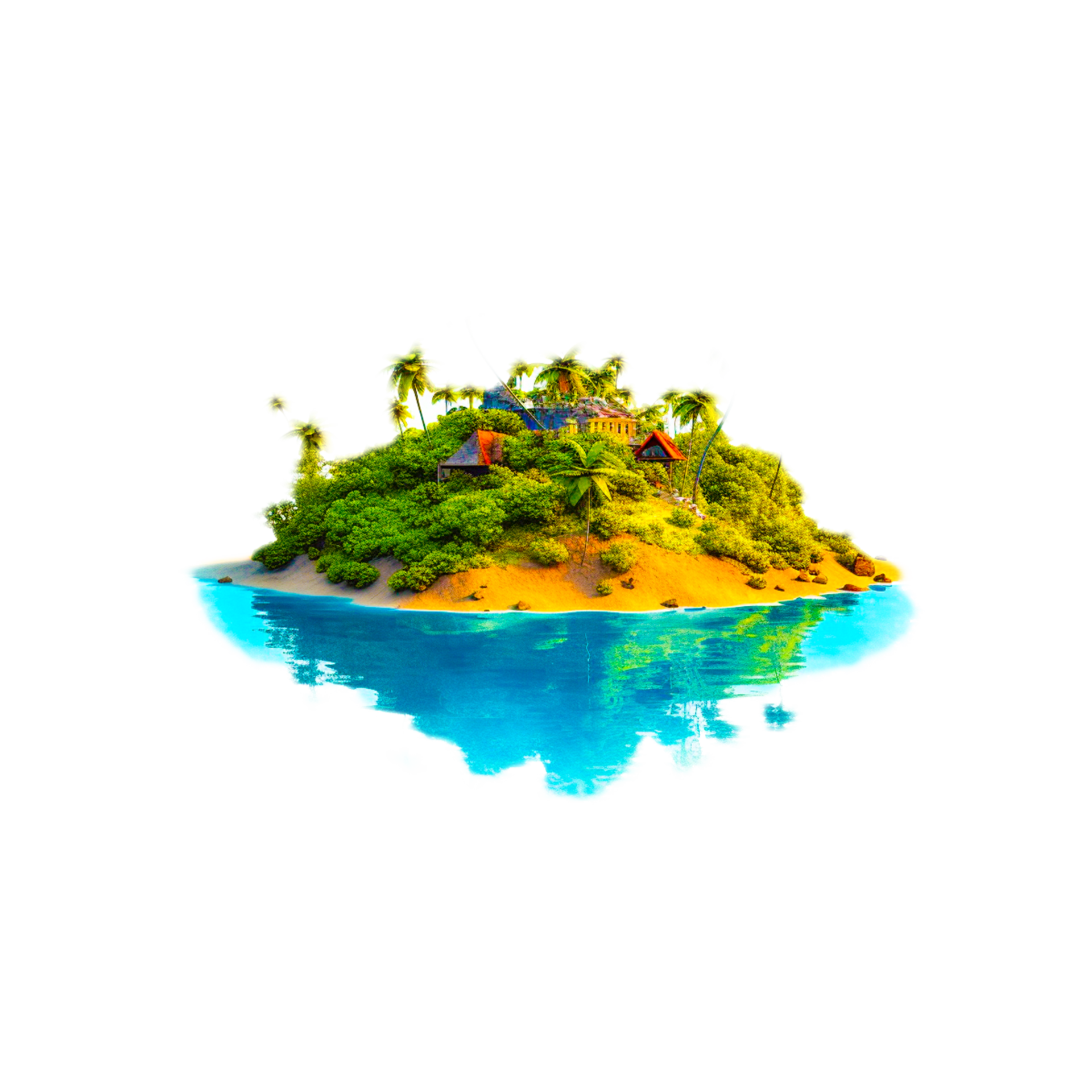 Tropical island with palm trees 3d render sandy island in ocean
