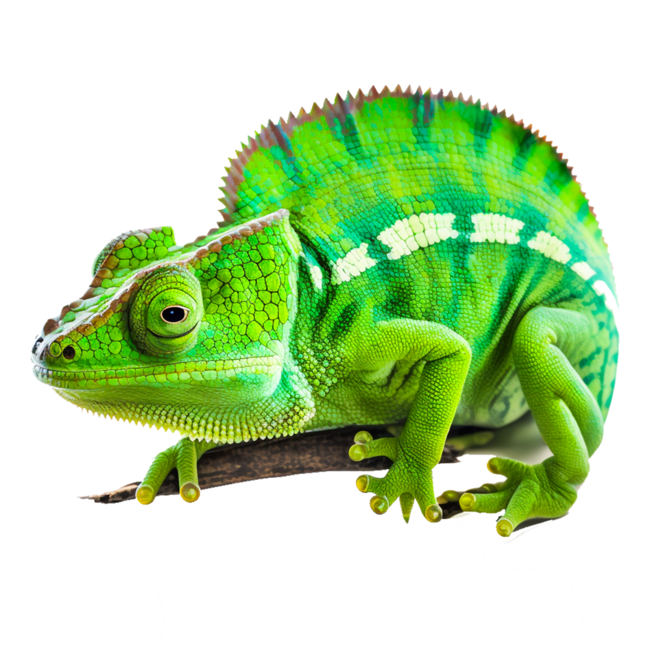 Grün Chamäleon auf Zweig, Reptil Eidechse Chamäleons verbreitet Leguane , kostenlos Reptilien transparent Hintergrund png ai generativ