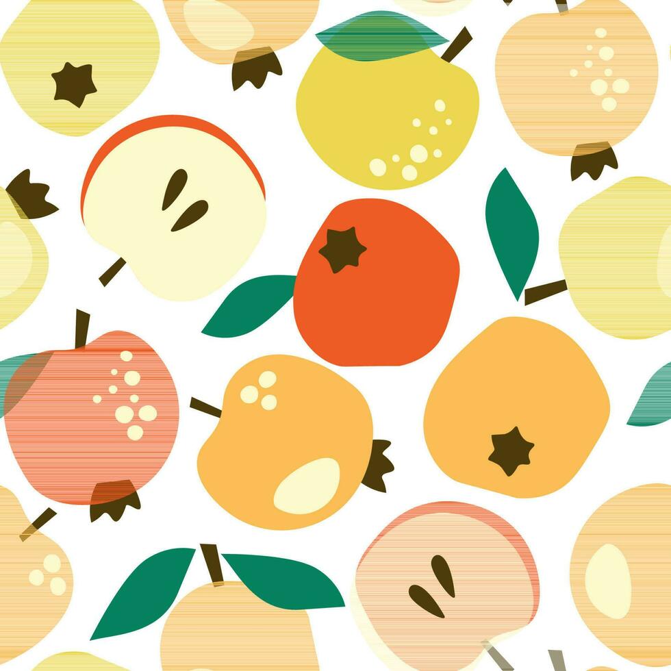 Seamless summer natural pattern with apple fruits. Vector graphics.