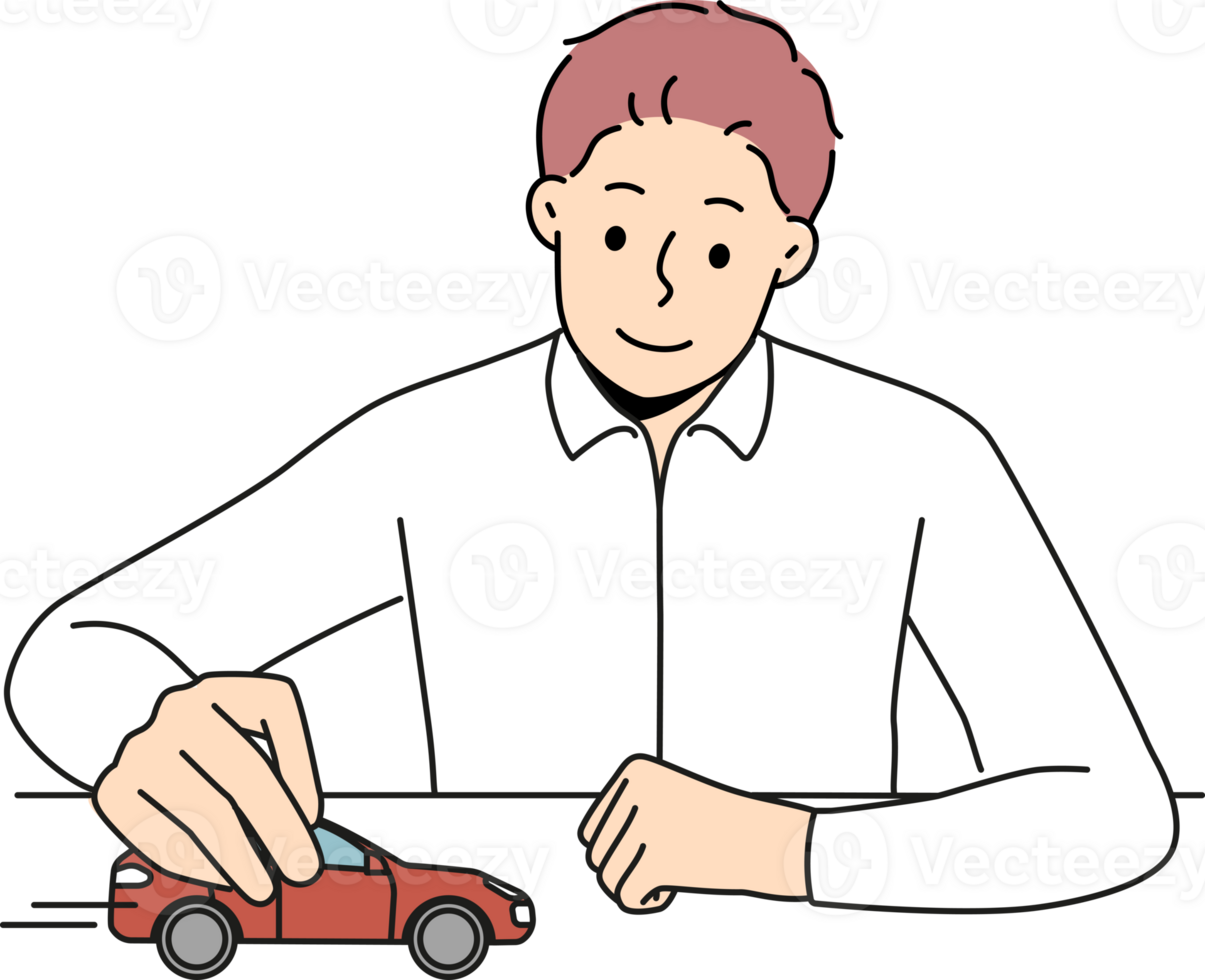 Businessman play with car in office png