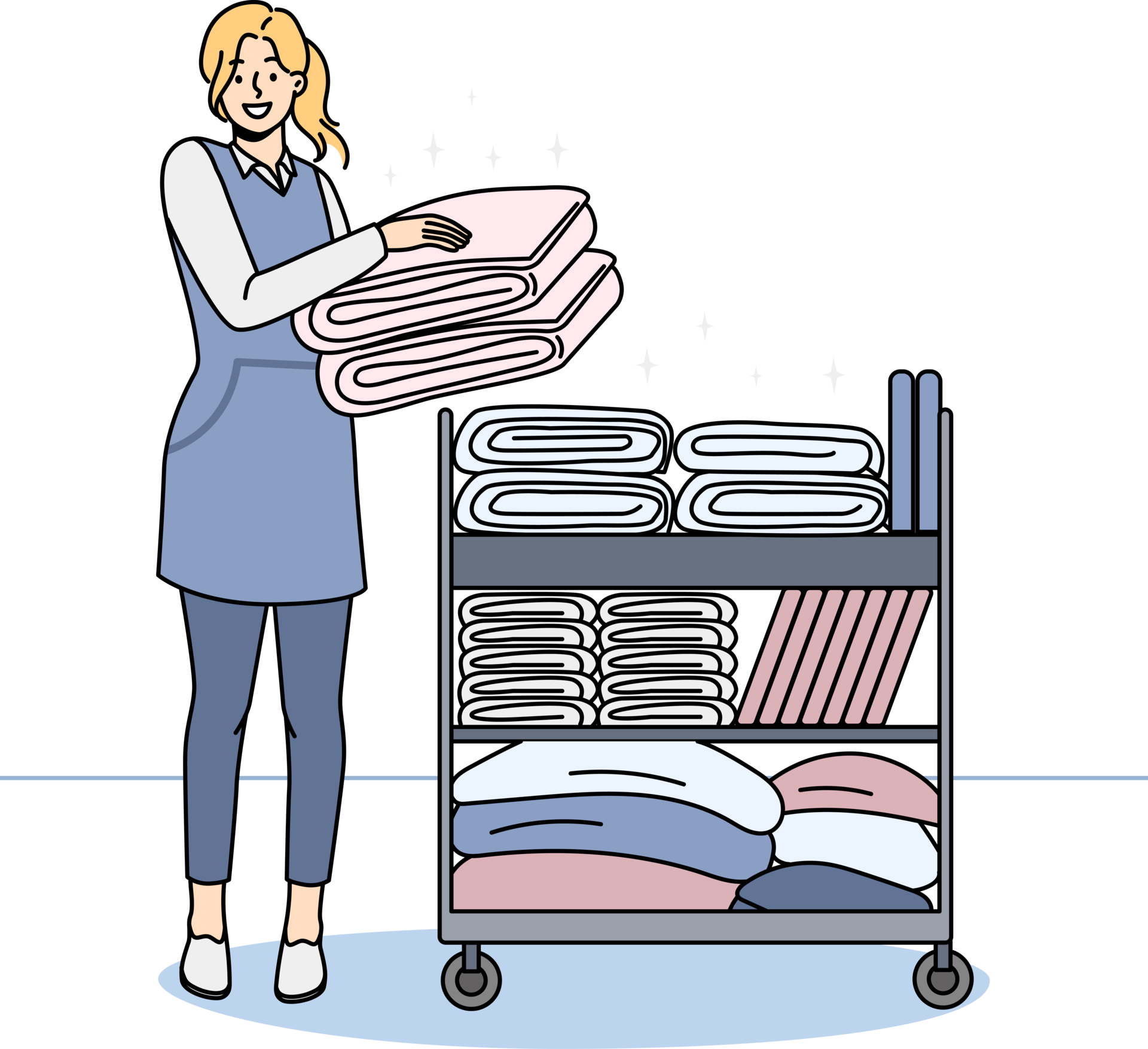 Smiling Housekeeper With Trolley With Clean Towels 24501171 PNG smiling-housekeeper-with-trolley-with-clean-towels-24501171-png