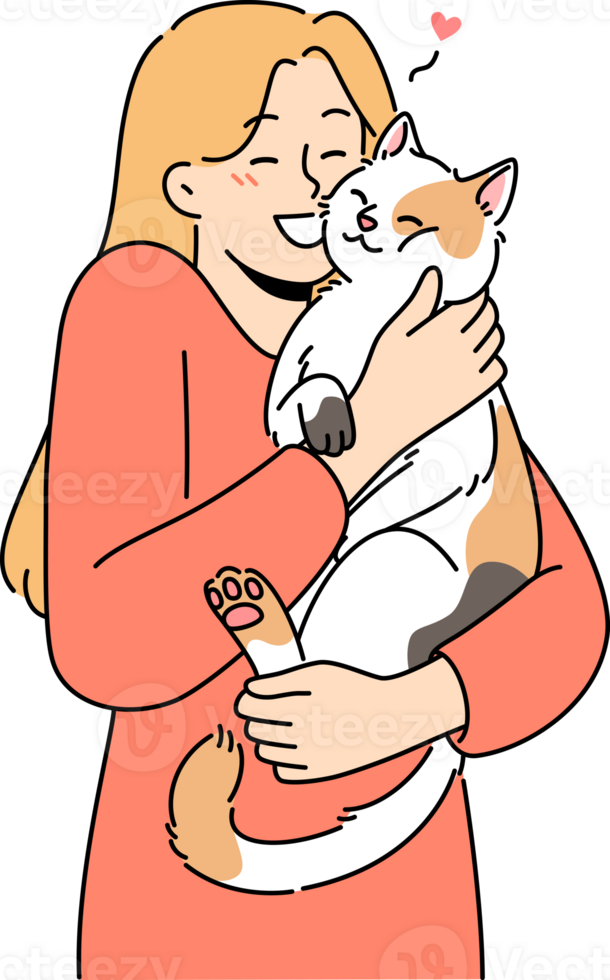 Happy woman hug cute cat png