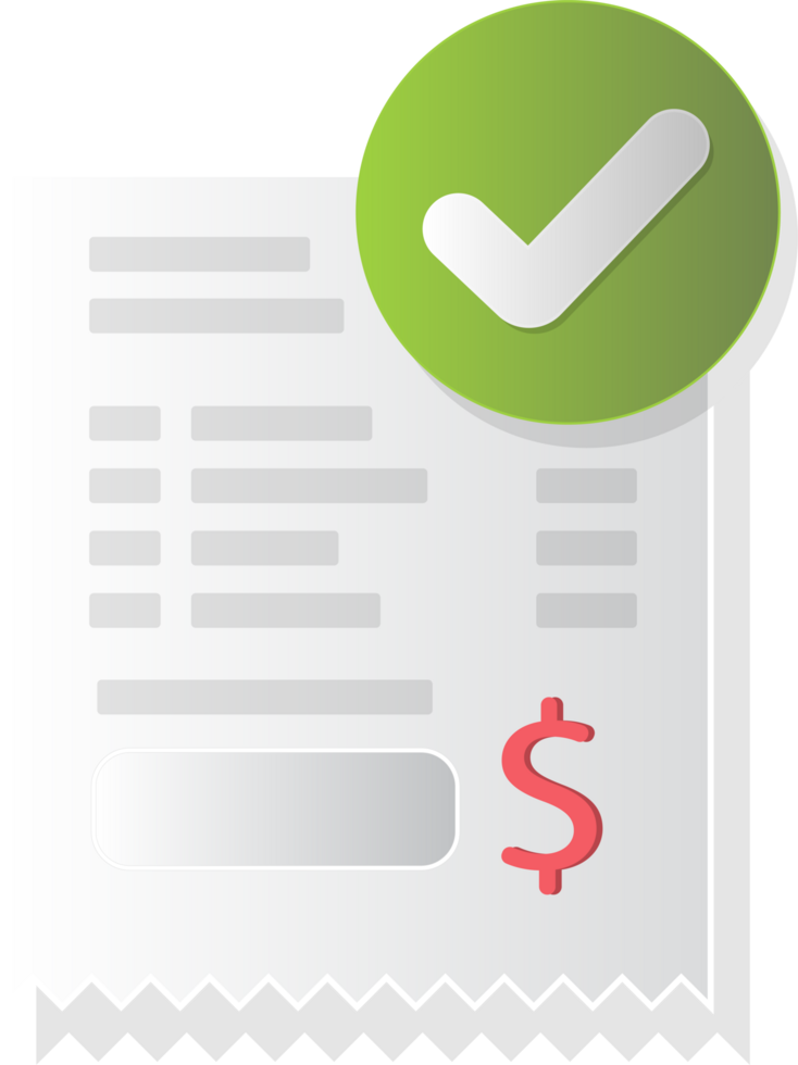 Success approved payment checkmark notification on paper receipt bill invoice, online payment. png