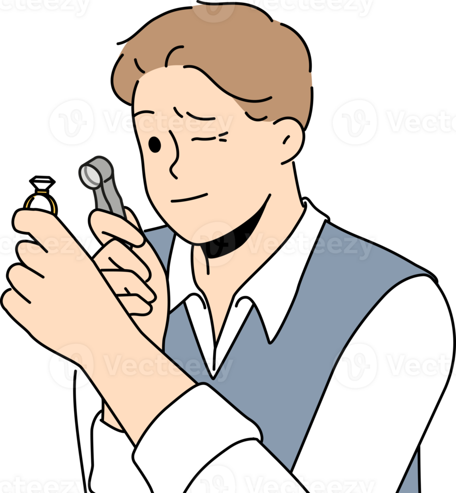 Jeweler evaluate gem with magnifier png