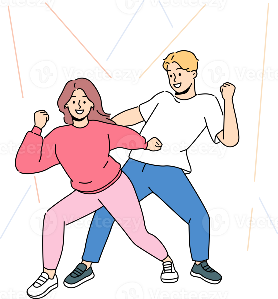 Happy couple in bright clothes dancing together png