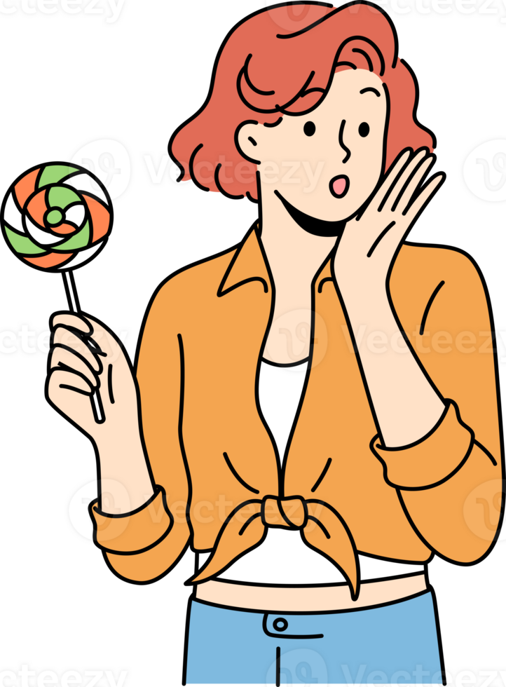 Woman in retro style posing with lollipop png
