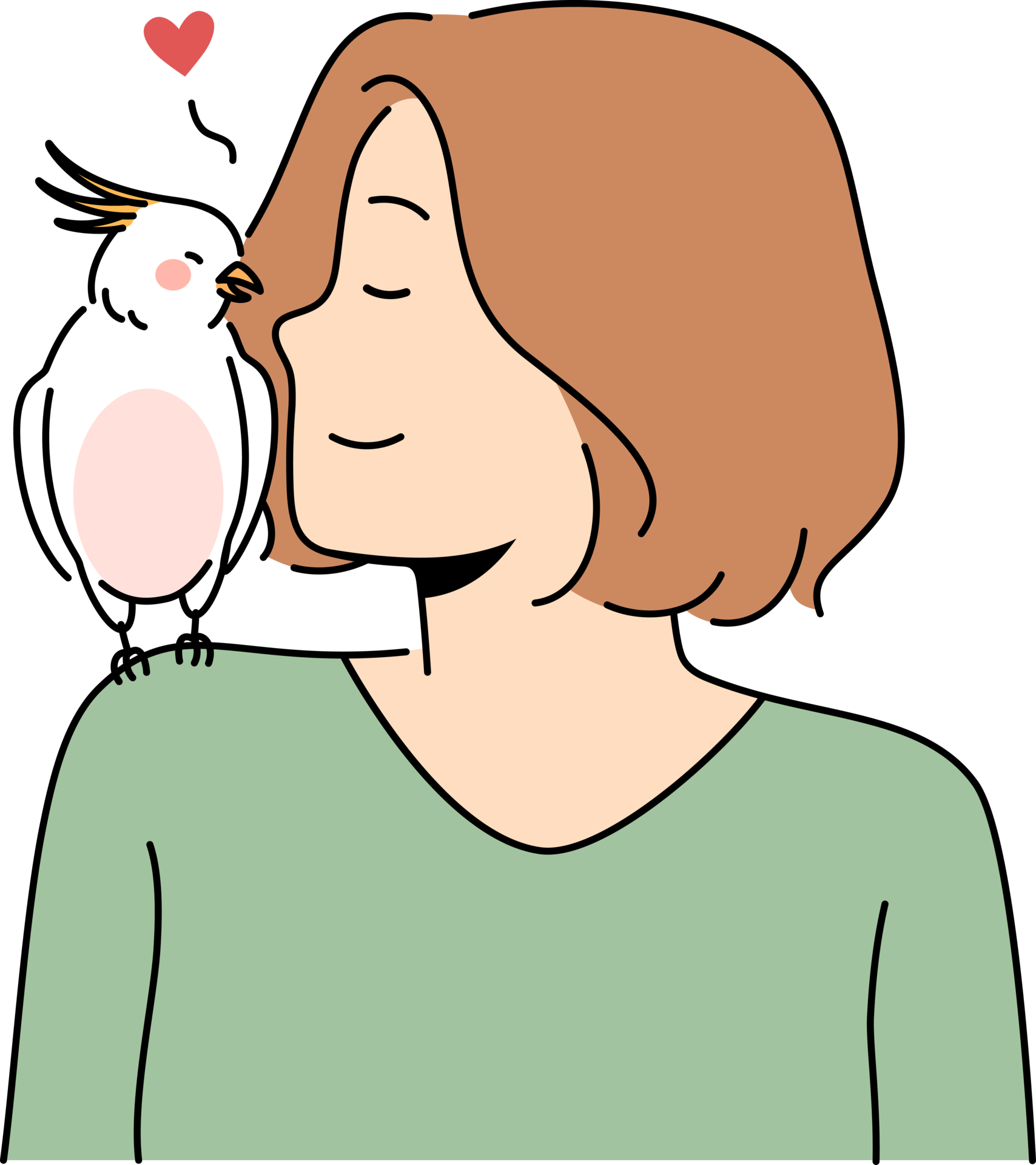 Smiling woman with parrot sitting on shoulder 24501416 PNG