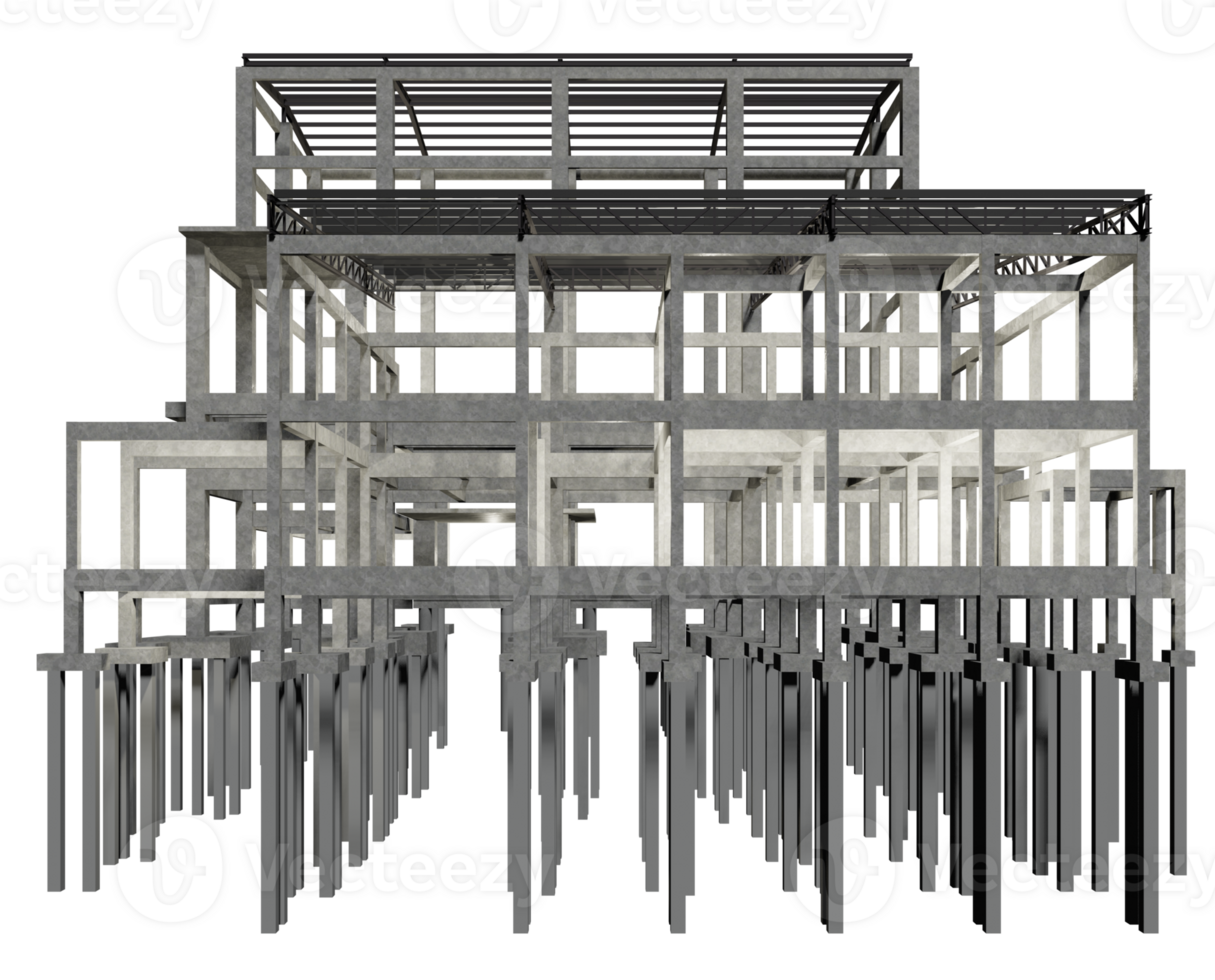 3D illustration of industrial building in transparent png