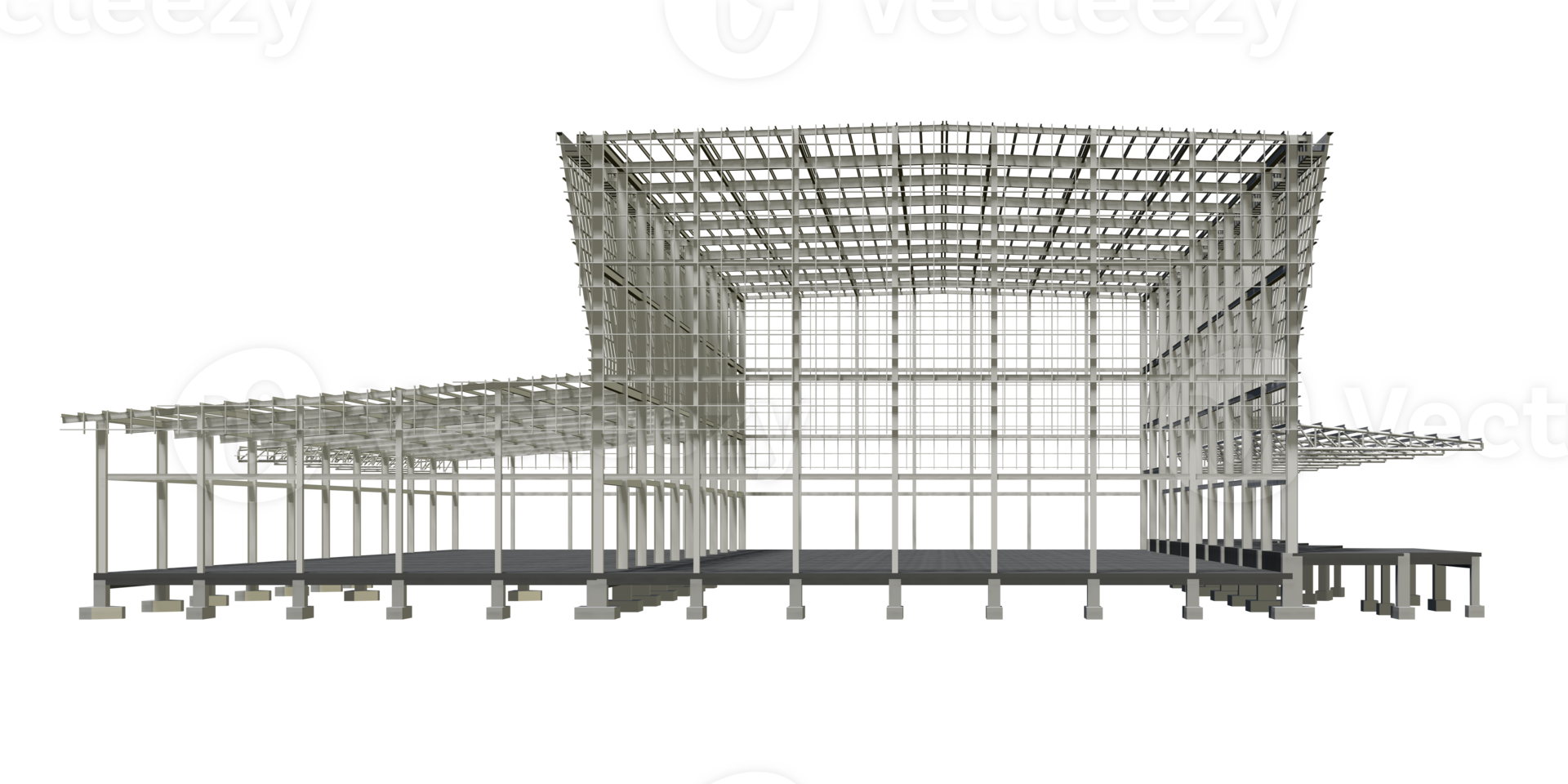 3D illustration of industrial building in transparent png