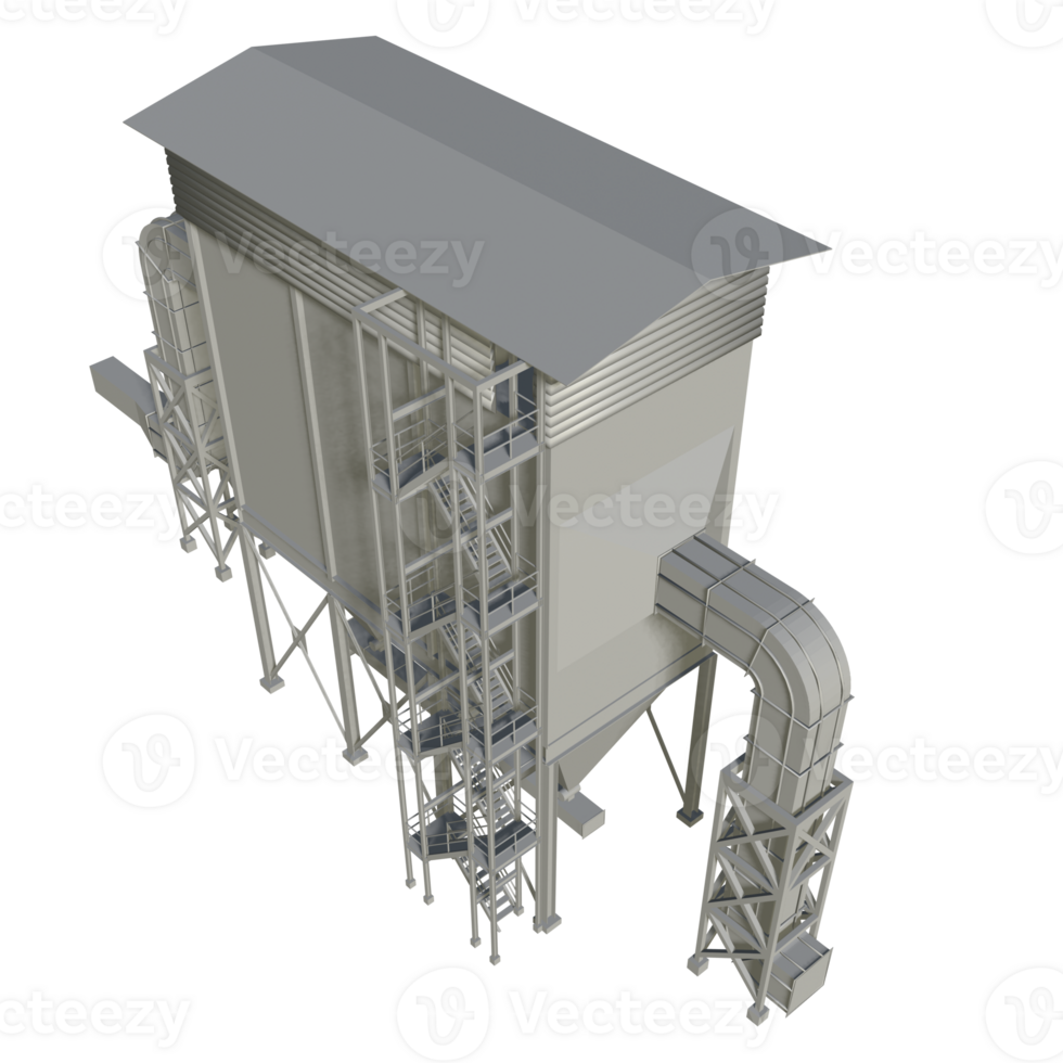 3D illustration of industrial building in transparent png